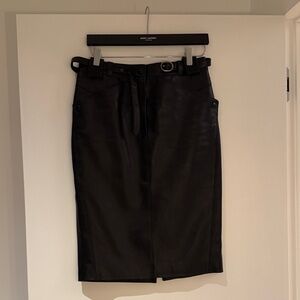 Saint Laurent Black Leather High-Waist Pencil Skirt with Belt